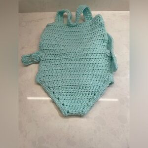 Beautiful Crochet Aqua Blue Onesie Romper‎ Body Suit  6-12 Months Spring /Summer